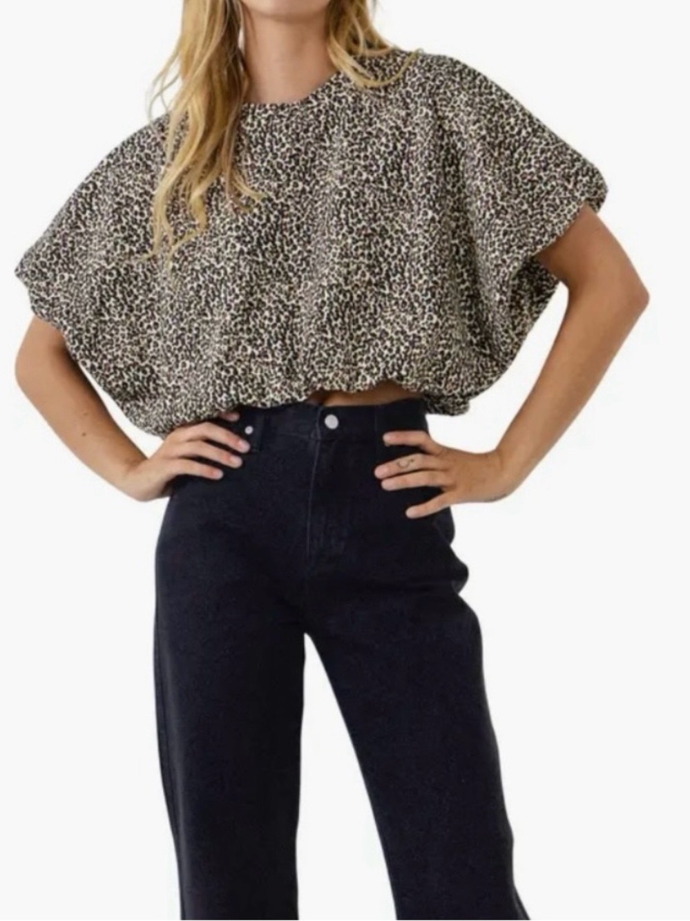 GREY LAB Leopard Print  Bubble Crop Top  Oversized Small Medium